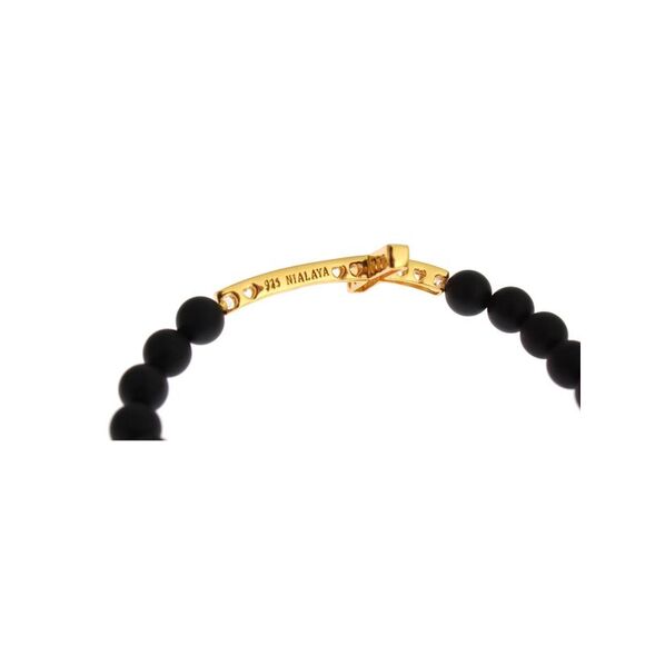 Nialaya Matte Black Onyx Gold Cross Bracelet Women - Picture 4 of 7